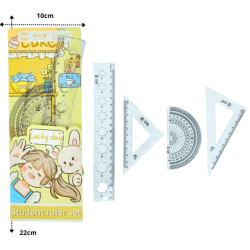 juego de geometría 4 pzas estuche con botón decorada muñeca C/10 2H-1