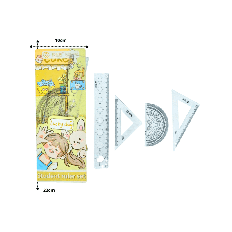 juego de geometría 4 pzas estuche con botón decorada muñeca C/10 2H-1