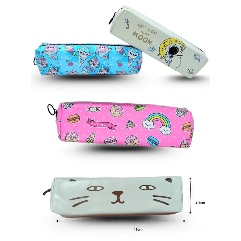 lapicera tela con cierre decorada surtida C/12 MOMO