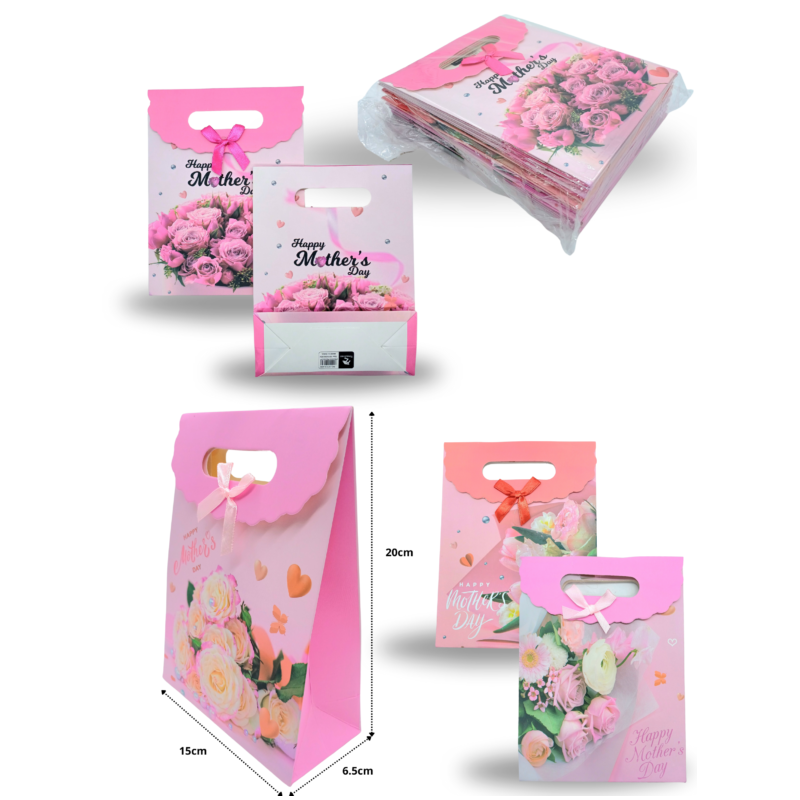 bolsa de regalo cartón grueso 15x20x6.5cm mothers day C/12 XL34-6