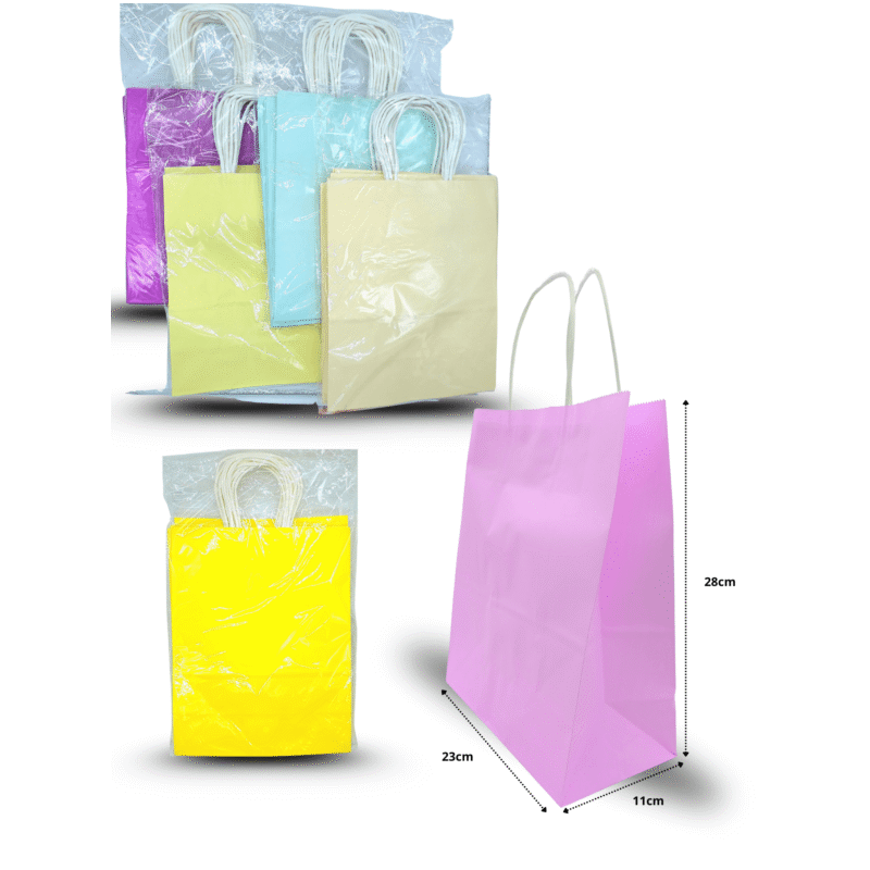 bolsa para regalo color liso un solo color por paquete con asa de papel 28x23x11 C/12 M687-3H-3
