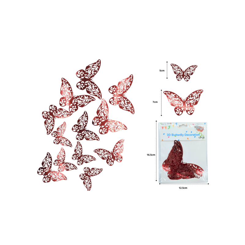 sticker mariposa vino para decoración plegable set 12pzas diferentes tamaños C/12 25C-98