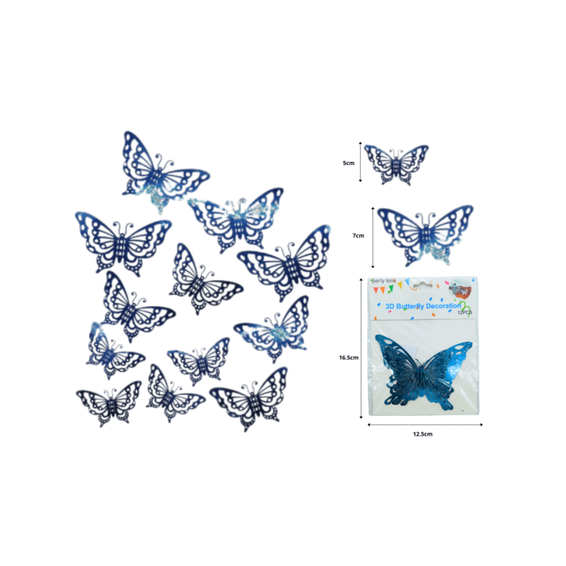 sticker mariposa azul para decoración plegable set 12pzas diferentes tamaños C/12 25C-98