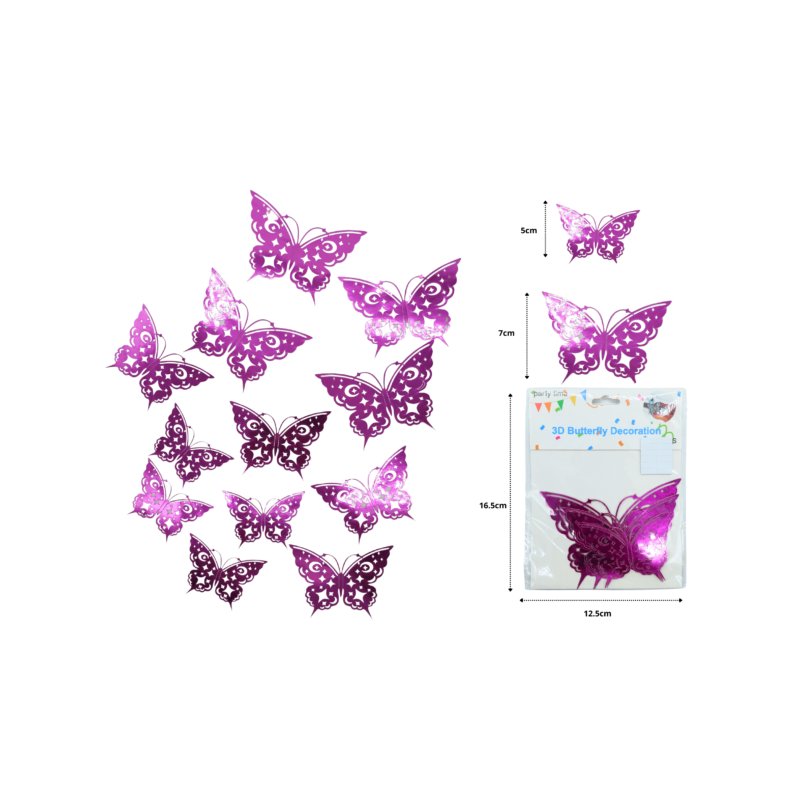 sticker mariposa fucsia para decoración plegable set 12pzas diferentes tamaños C/12 25C-98