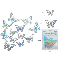 sticker mariposa plata para decoración plegable set 12pzas diferentes tamaños C/12 25C-98