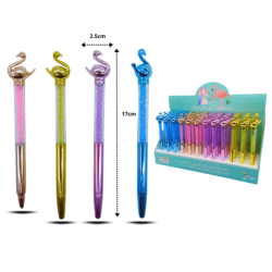 pluma piedras con flamingo acabado metálico C/48 GP-8003