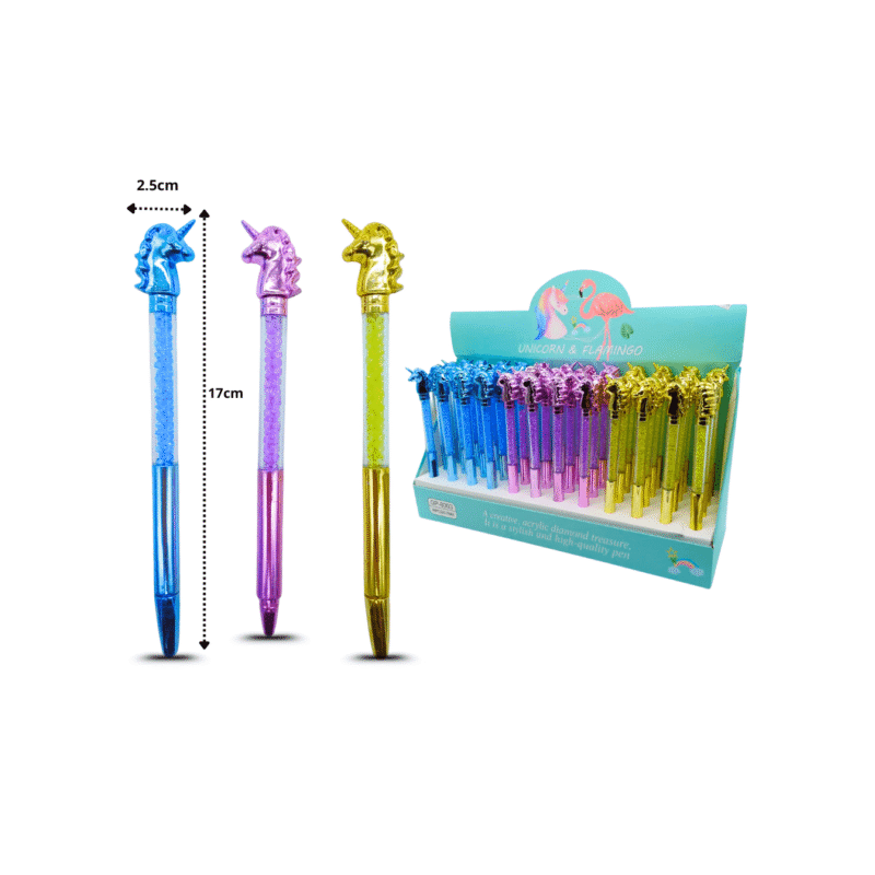 pluma piedras con unicornio acabado metálico C/48 GP-8004