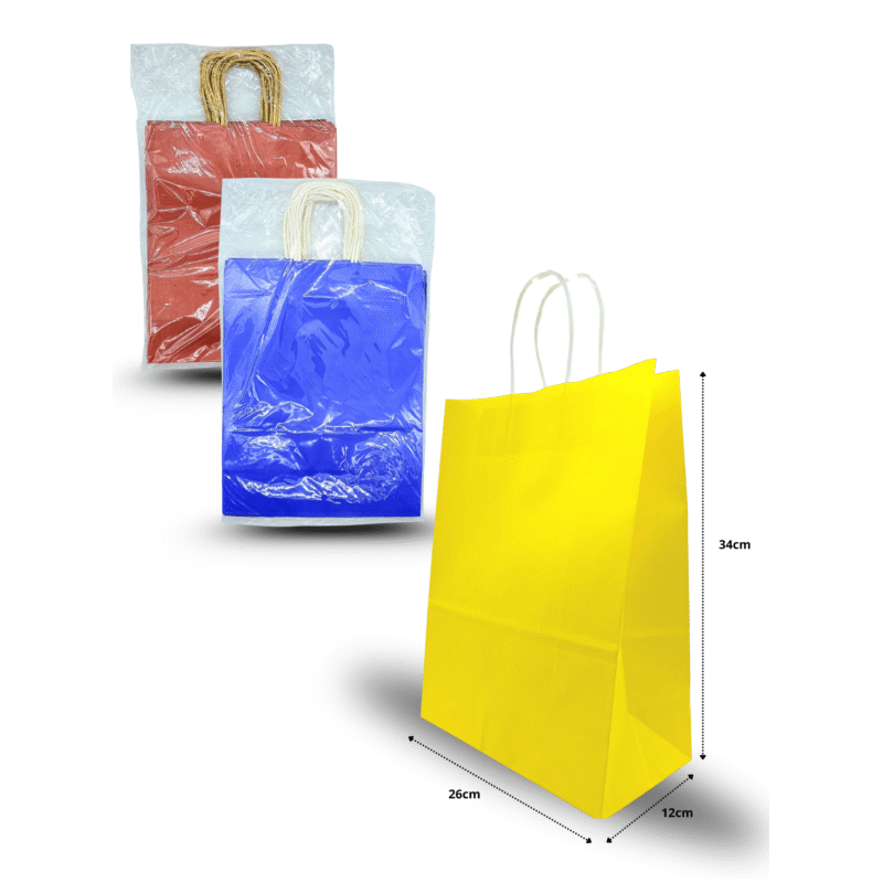 bolsa para regalo color liso un solo color por paquete con asa de papel 34x26x12cm C/12 M687-3H-4
