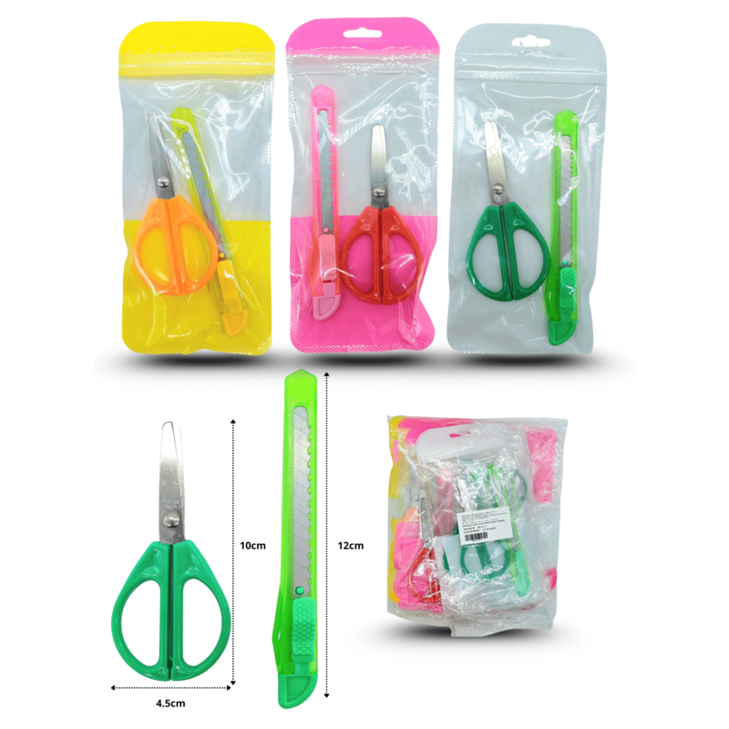 set tijera y cutter de colores C/12 12-3