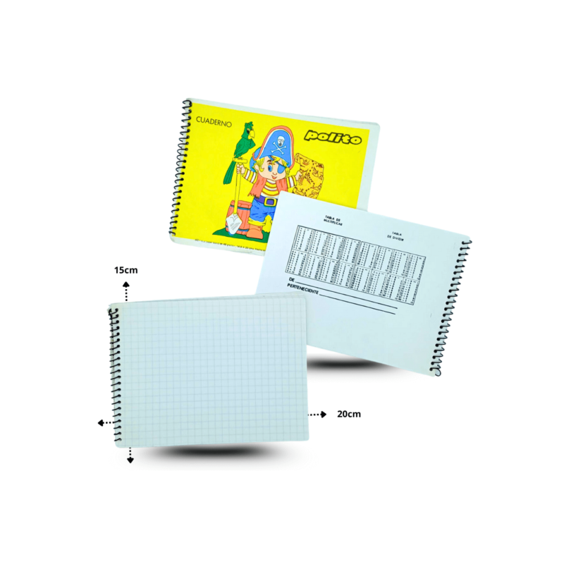 cuaderno forma italiana 20 hojas con espiral polito variedad de diseños C/250 GARDI