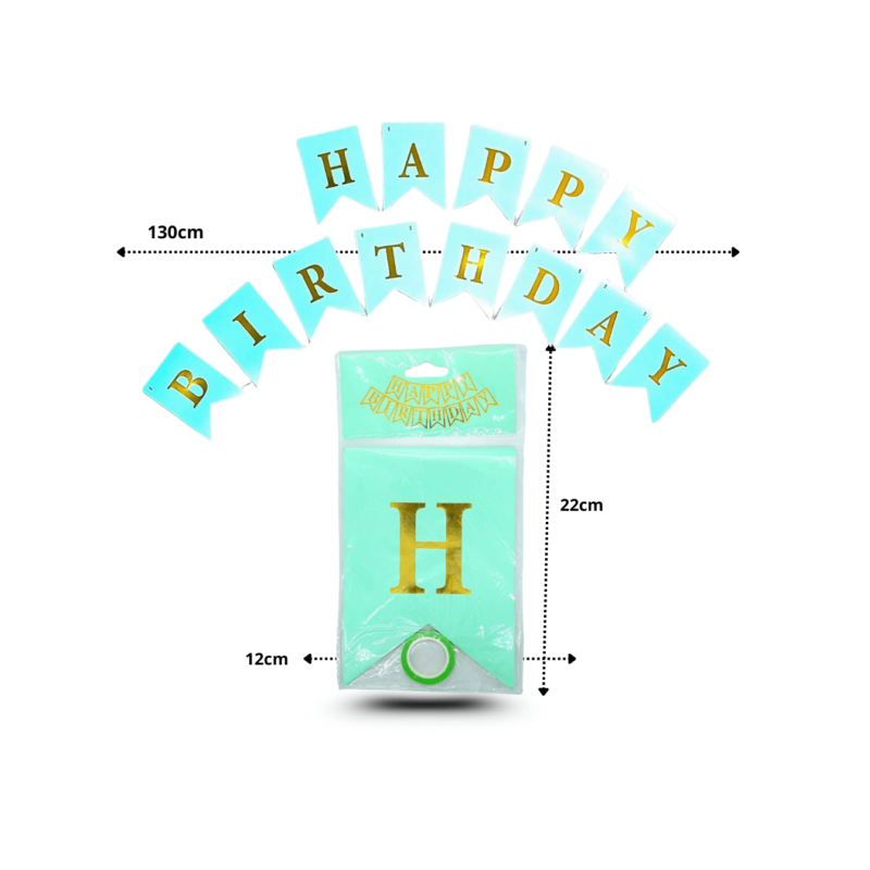 6 banderín verde menta happy birthday C/12 GPM-2174