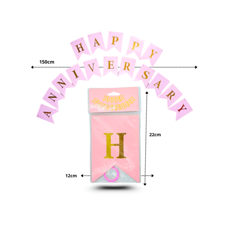 0 banderín rosa claro happy anniversary C/12 GPM-2174