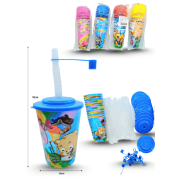 vaso con popote decorado C/12 MW36-3A-10