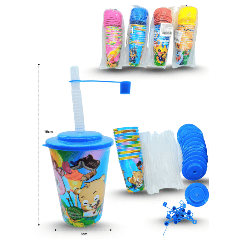 vaso con popote decorado C/12 MW36-3A-10