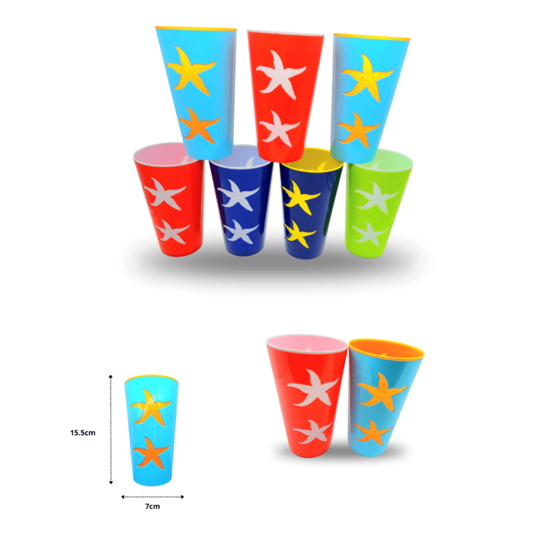 vaso de plástico bicolor con diseño variedad de colores C/12 E6272