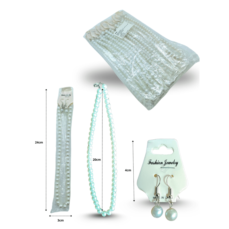 collar perlas con par de aretes set 3 pzas C/12 XH4006