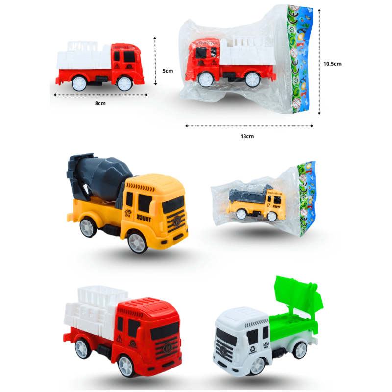 camión constructor, mezcladora, Torton, camión de basura 10x15x4cm C/12 8298