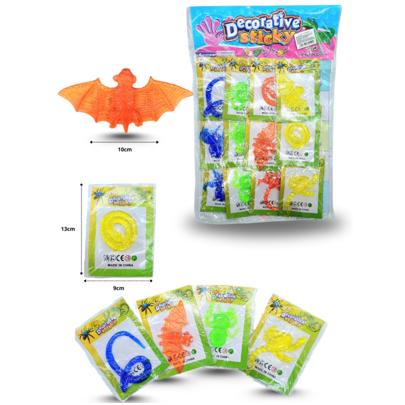 juguete de broma pegajoso 10cm colores en planilla C/12 C1149