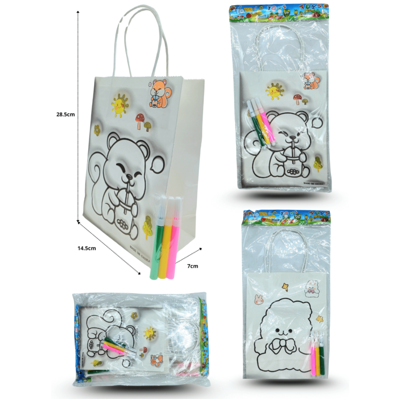 bolsa de papel para regalo con dibujo para colorear y 3 plumines 14x20cm C/12 B6155