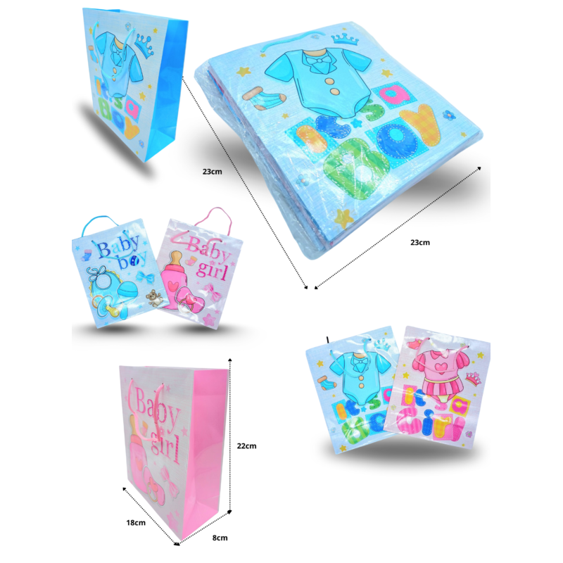 bolsa de regalo decorada baby shower 18x22x8cm C/12 TE-1400-1