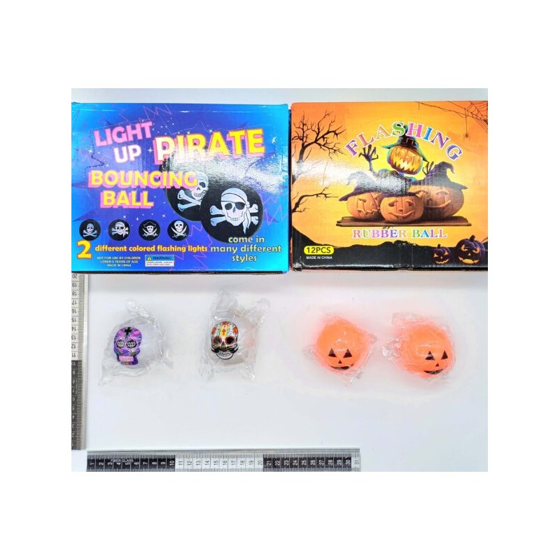 pelota de hule con luz estampado halloween calavera o calabaza C/12 TG-0474W