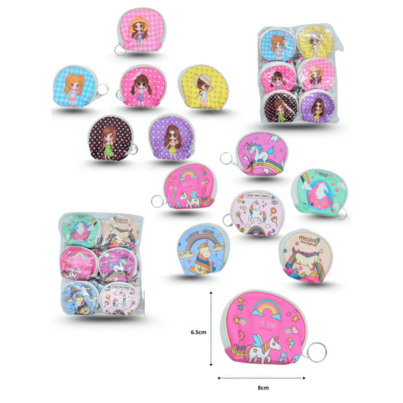 monedero surtido decorado caritas, niña o unicornio C/12 24ZH-8