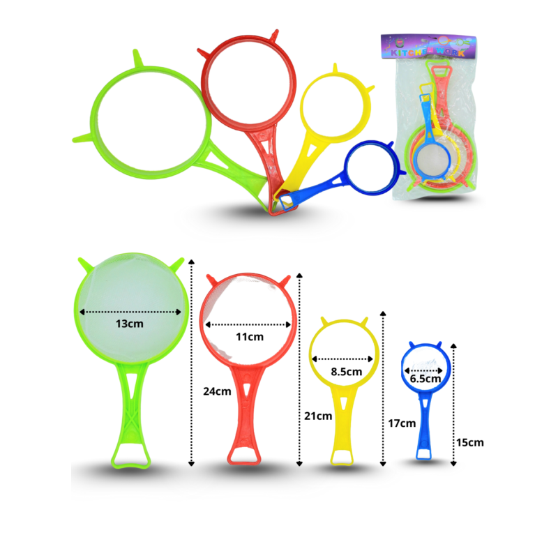 colador con mango set 4 pzas diferentes tamaños C/1 EXP465