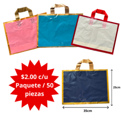 bolsa boutiquera plastica con asa borde dorado 35x25cm C/50 31F-25