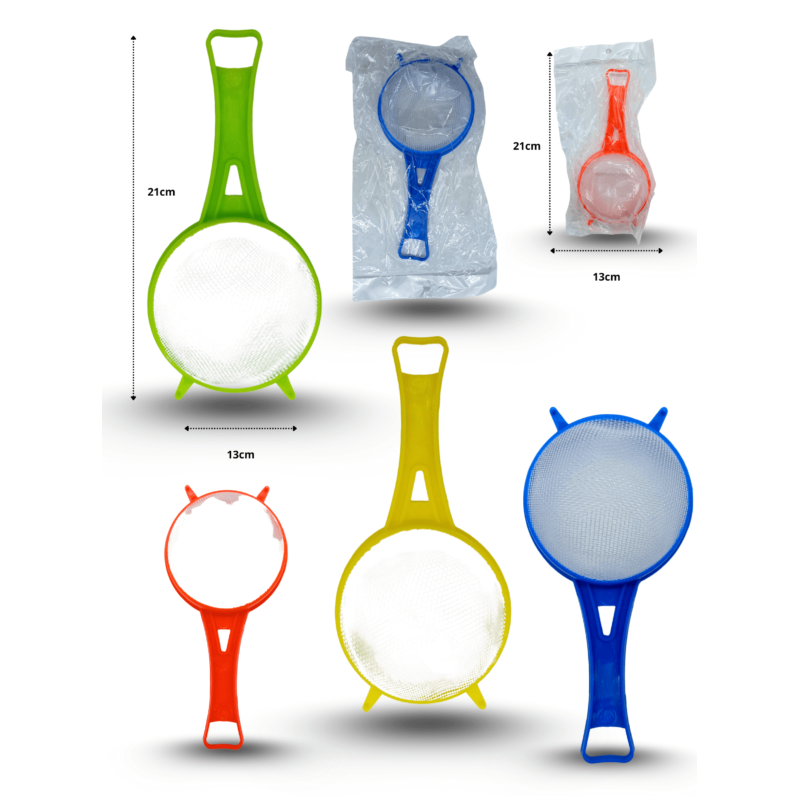 colador plastio de mano 8x18cm colores surtidos empacado individual C/10 0961