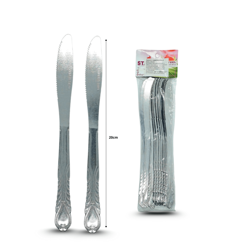 utensilio cuchillo de mesa pavoreal de acero inoxidable C/12 PB-2016