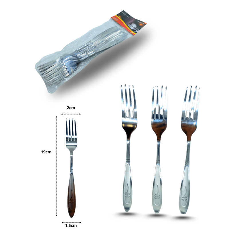 tenedor de acero inoxidable trébol C/6 PB-1007