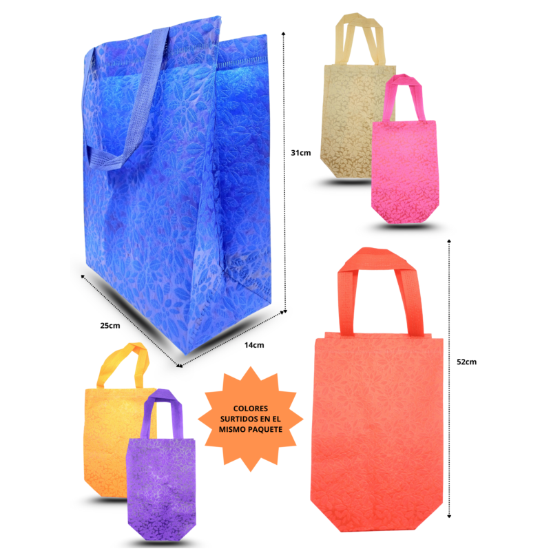 bolsa ecologica decorada flores 31x25x14cm C/12 D3159