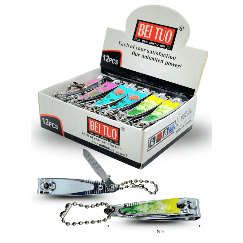 cortaúñas chico decorado flores con cadena y lima BEI TUO C/12 VBQ-1278