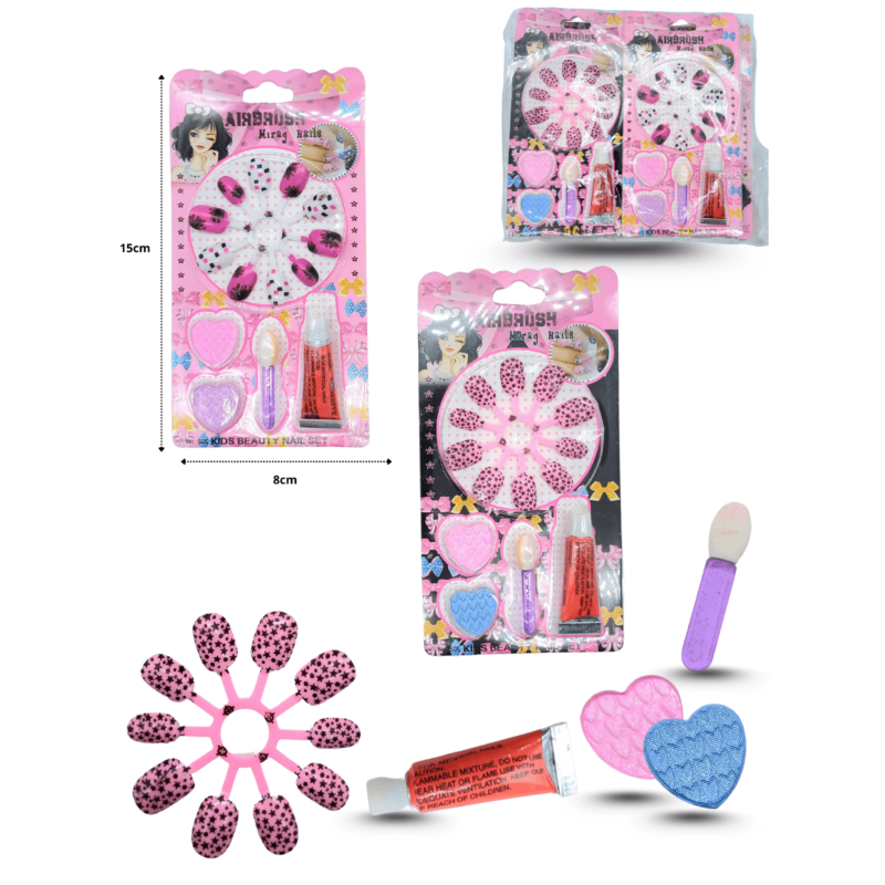 uña infantil carrusel con pegamento par de sombras para ojos y aplicador set 5 pzas en blister C/12 ZB-021