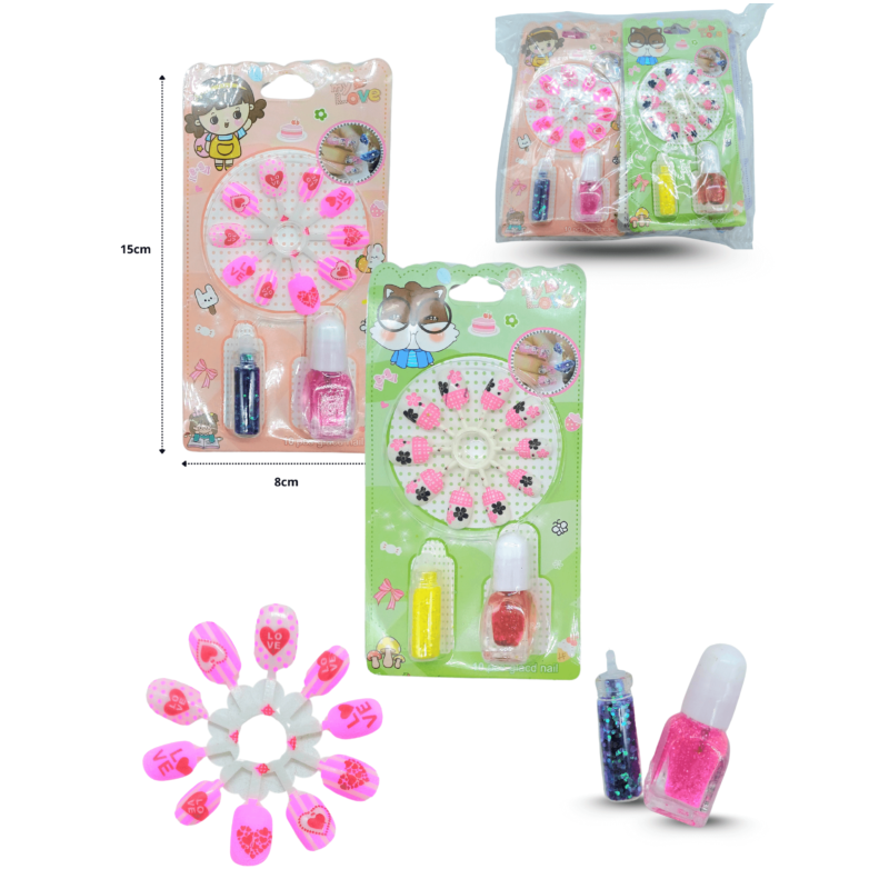 uña infantil carrusel con esmalte y hojuelas decorativas C/12 ZB-0122