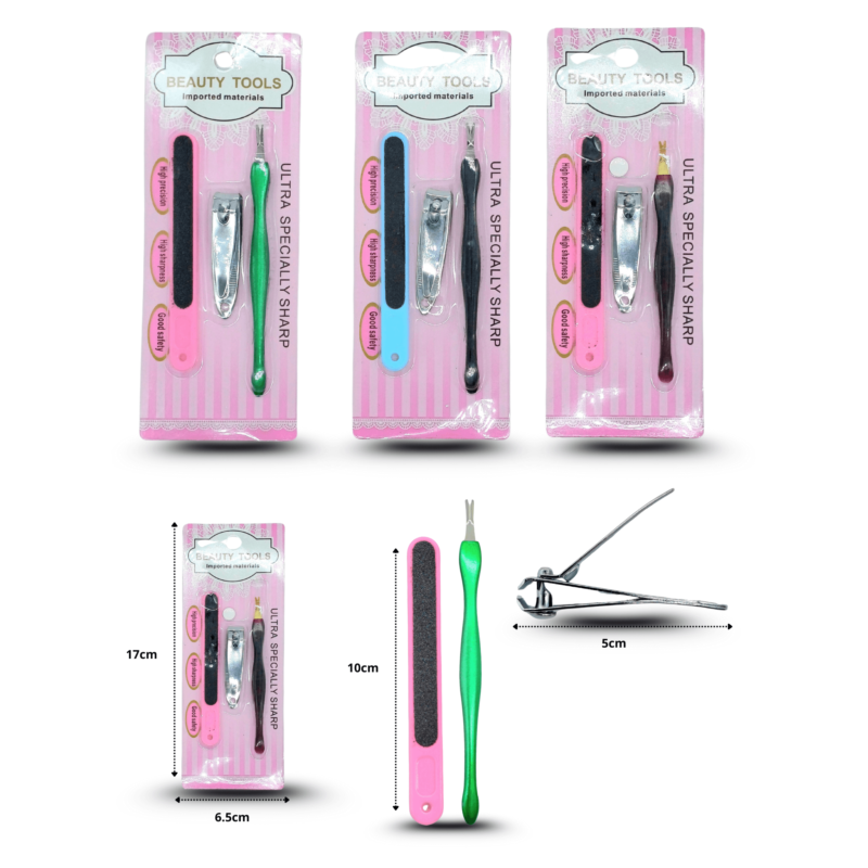 set para manicura 3 pzas pata de mula, cortauñas y lima C/12 sets 10G-63