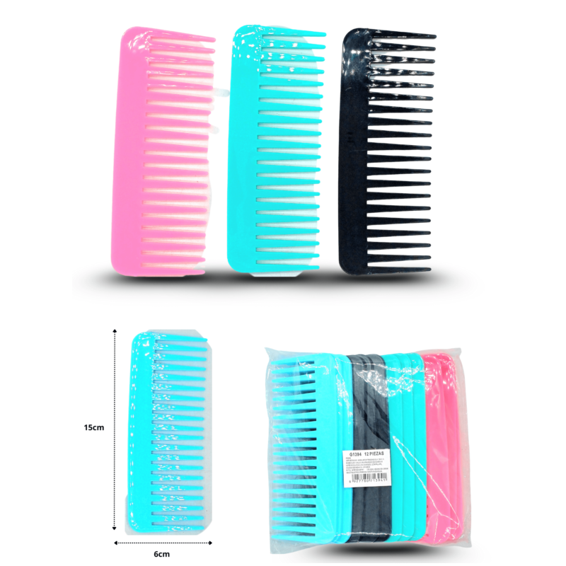peine plástico dientes anchos para desenredar 15.5x6cm C/12 G1394