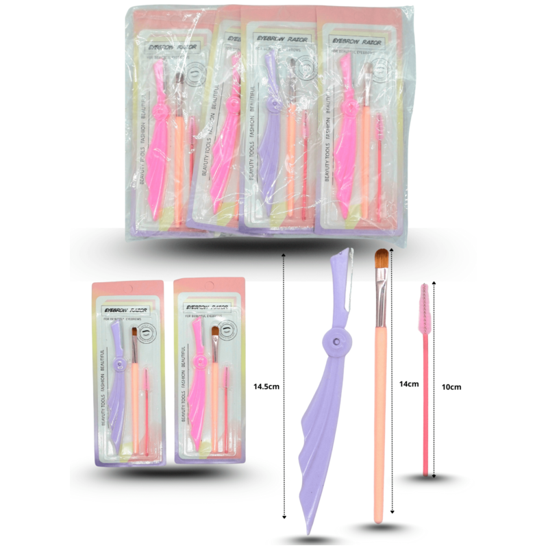 perfilador plegable, pincel y cepillo para ceja o pestaña set 3 pzas C/12 G-139C