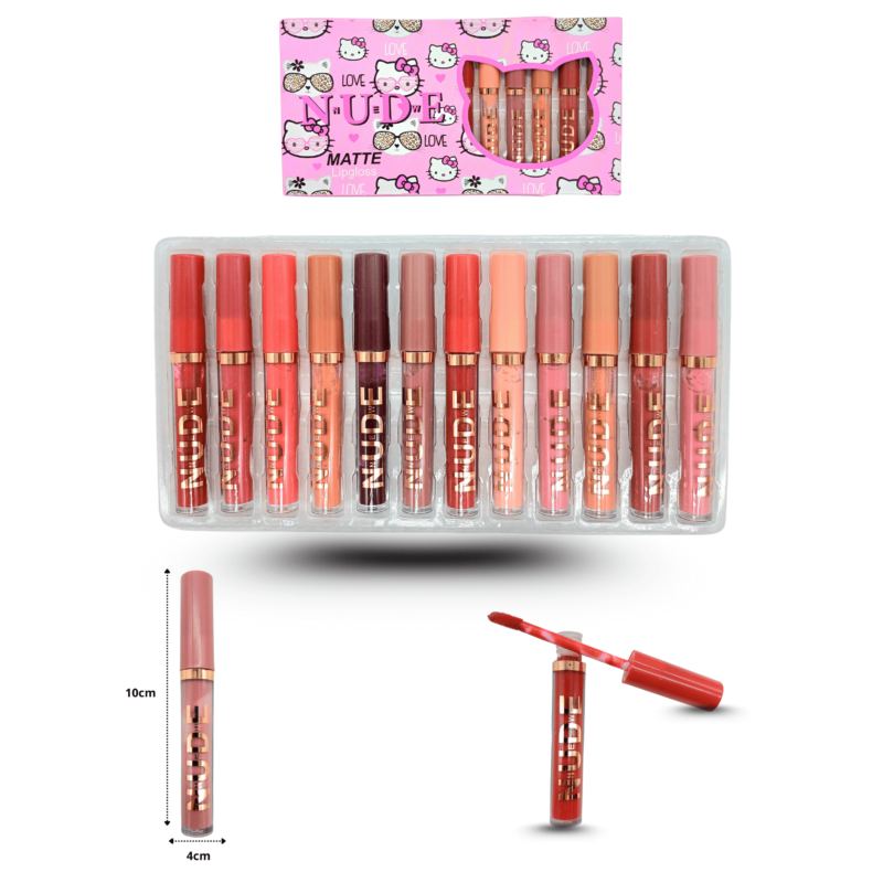lip gloss NUDE colores surtidos caja kitty con lentes C/12 CC-119