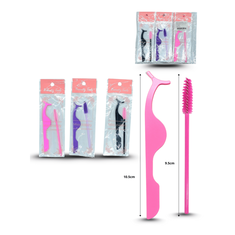 pinza aplicadora de pestaña y cepillo para ceja o pestaña set 2 pzas C/12 M338-3H-5