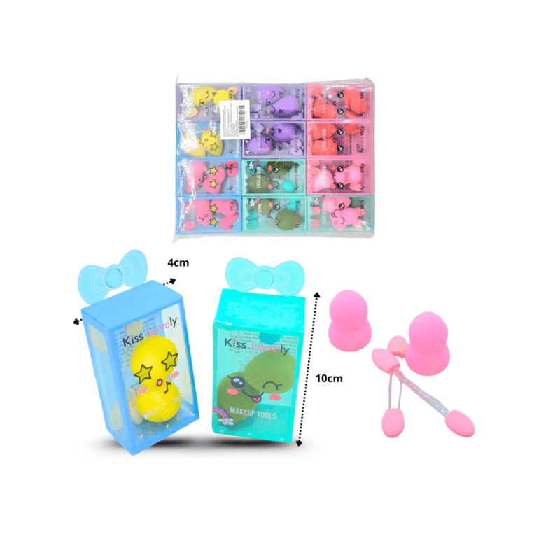 esponja bombón mini con aplicador en caja set 4 pzas C/12 RM12-1F-3