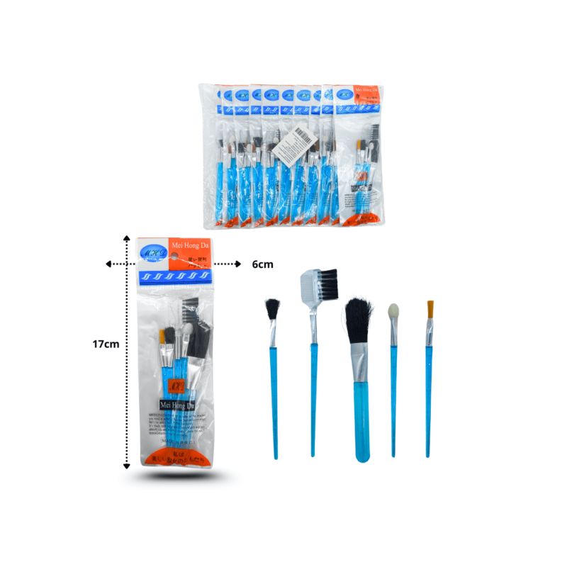 brocha cosmética con peine para ceja y aplicador set 5 pzas C/12 6G-4