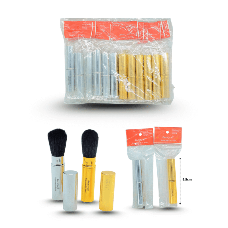 brocha cosmética retractil dorada y plateada C/12 beauty all