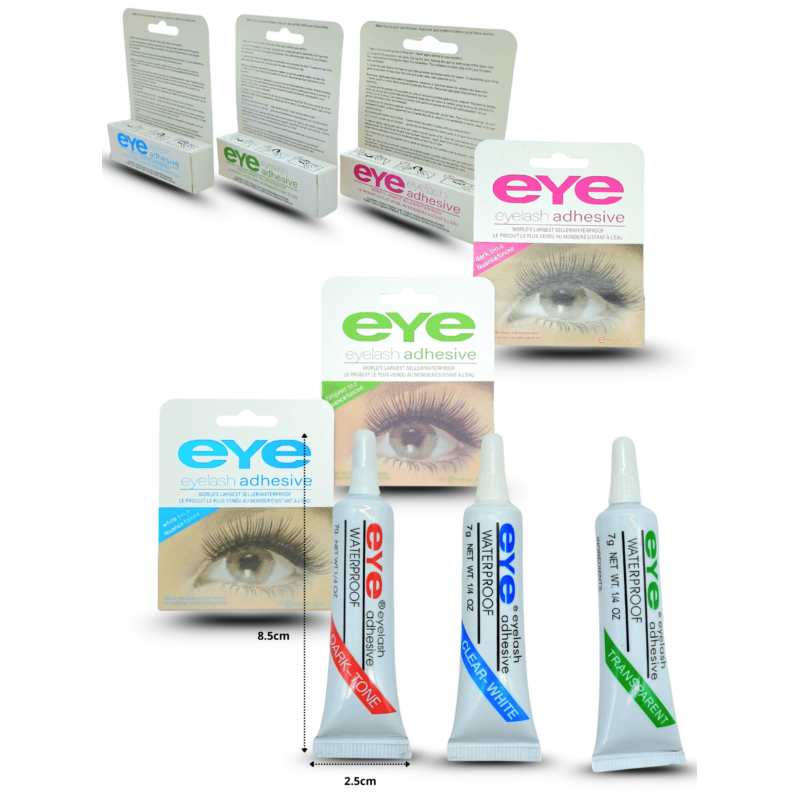 pegamento para pestaña en tubo con blíster exhibidor, blanco, negro y transparente en la misma caja C/12 HJS-12