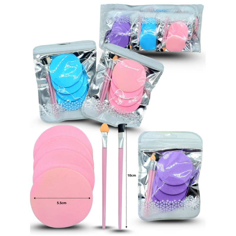 esponja, brocha y aplicadores cosmeticos set 6 pzas C/12 G213-25G-107 o 108