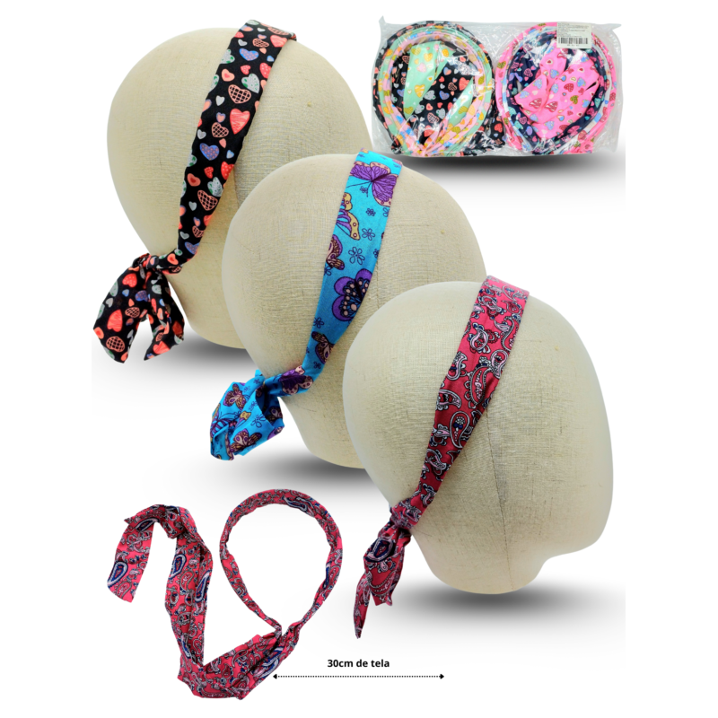 diadema ancha con listón tela variedad de estampados C/12 6A-42