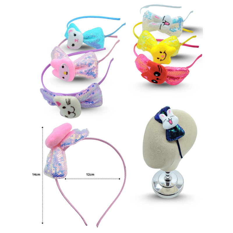 diadema moño lentejuela con peluche C/12 HLK-1383