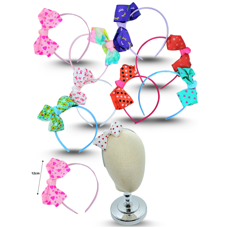 diadema infantil con moño variedad de estampados C/12 24D-100
