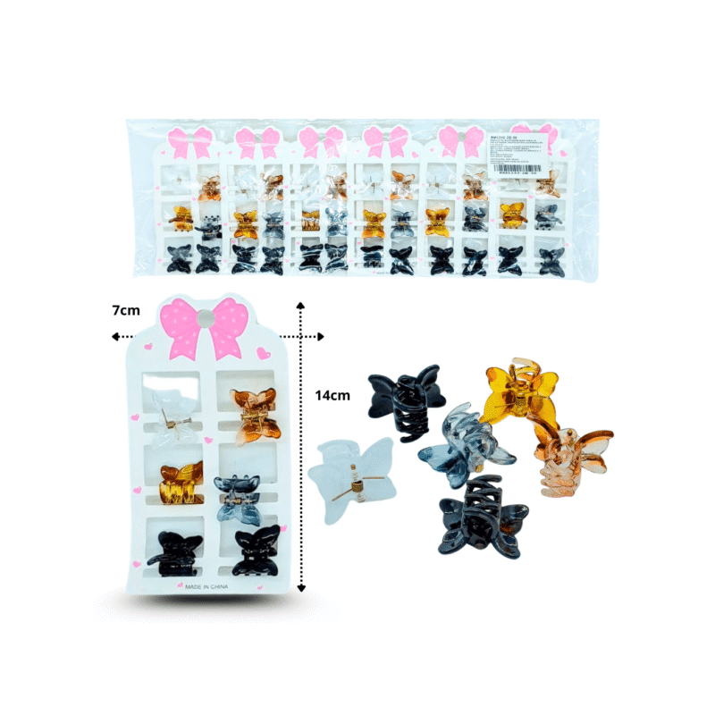 pinza mariposa cristal mini set 6 pzas C/12 RM1242-2B-30