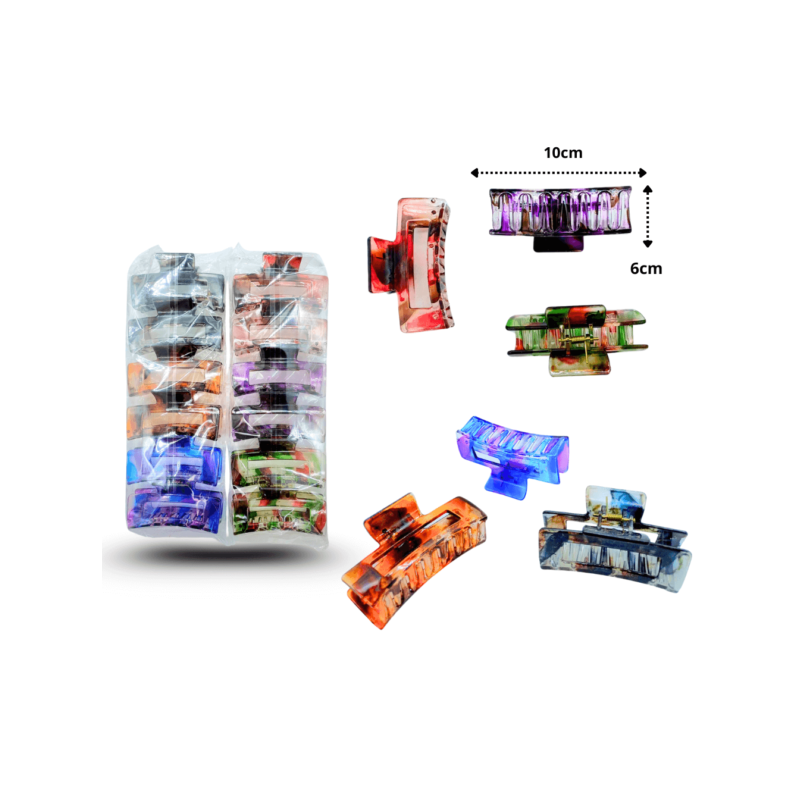 pinza rectangular hueca translucida moteada C/12 EEO2402